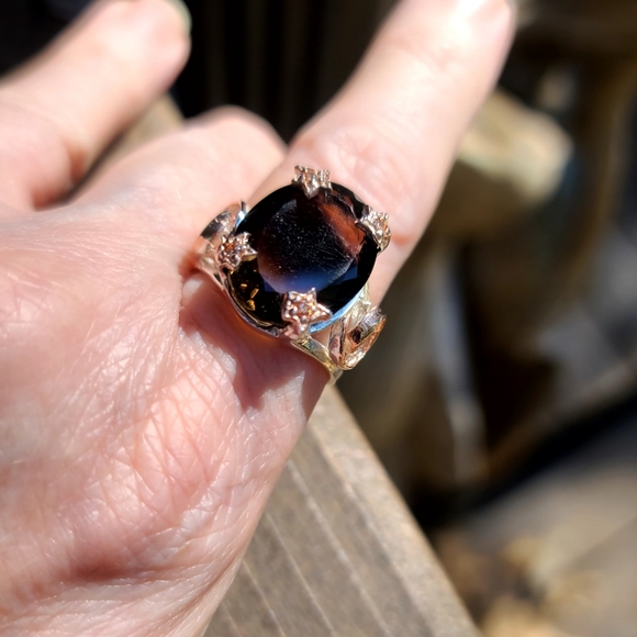 Sz 8 STUNNING large Smokey Lemon Quarts STAR rose gold findings - Picture 1 of 13